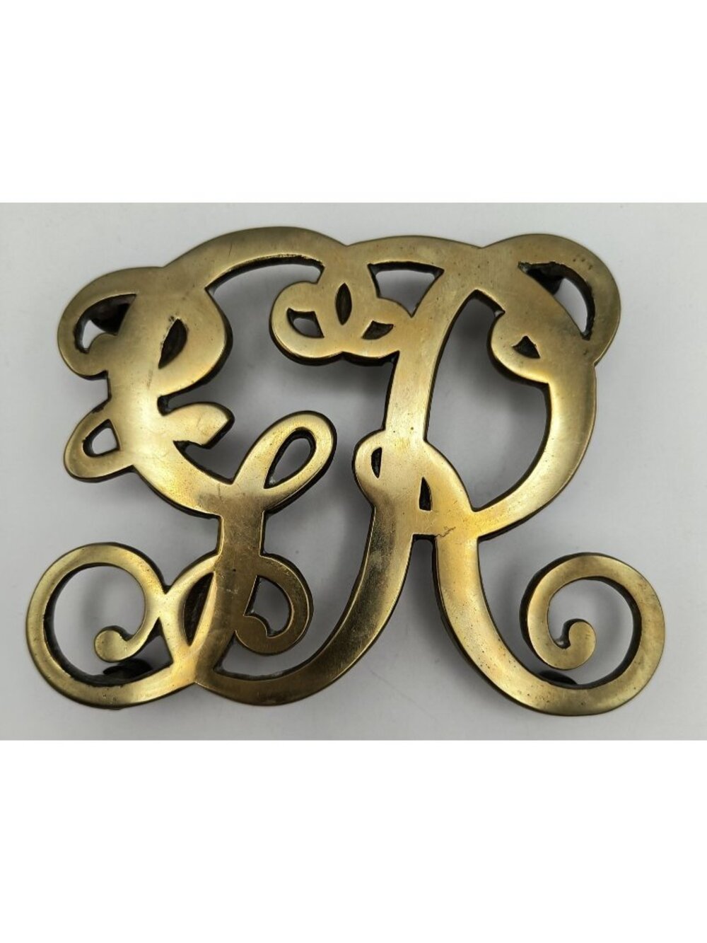 Vintage Brass Williamsburg King George Monogram Trivet Detailed Scroll Design